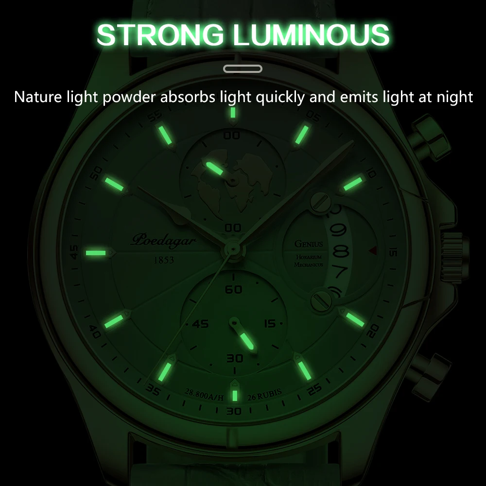 Reloj de pulsera POEDAGAR de lujo original para hombre, cronógrafo, con fecha, resistente al agua, de cuarzo, deportivo, para negocios.
