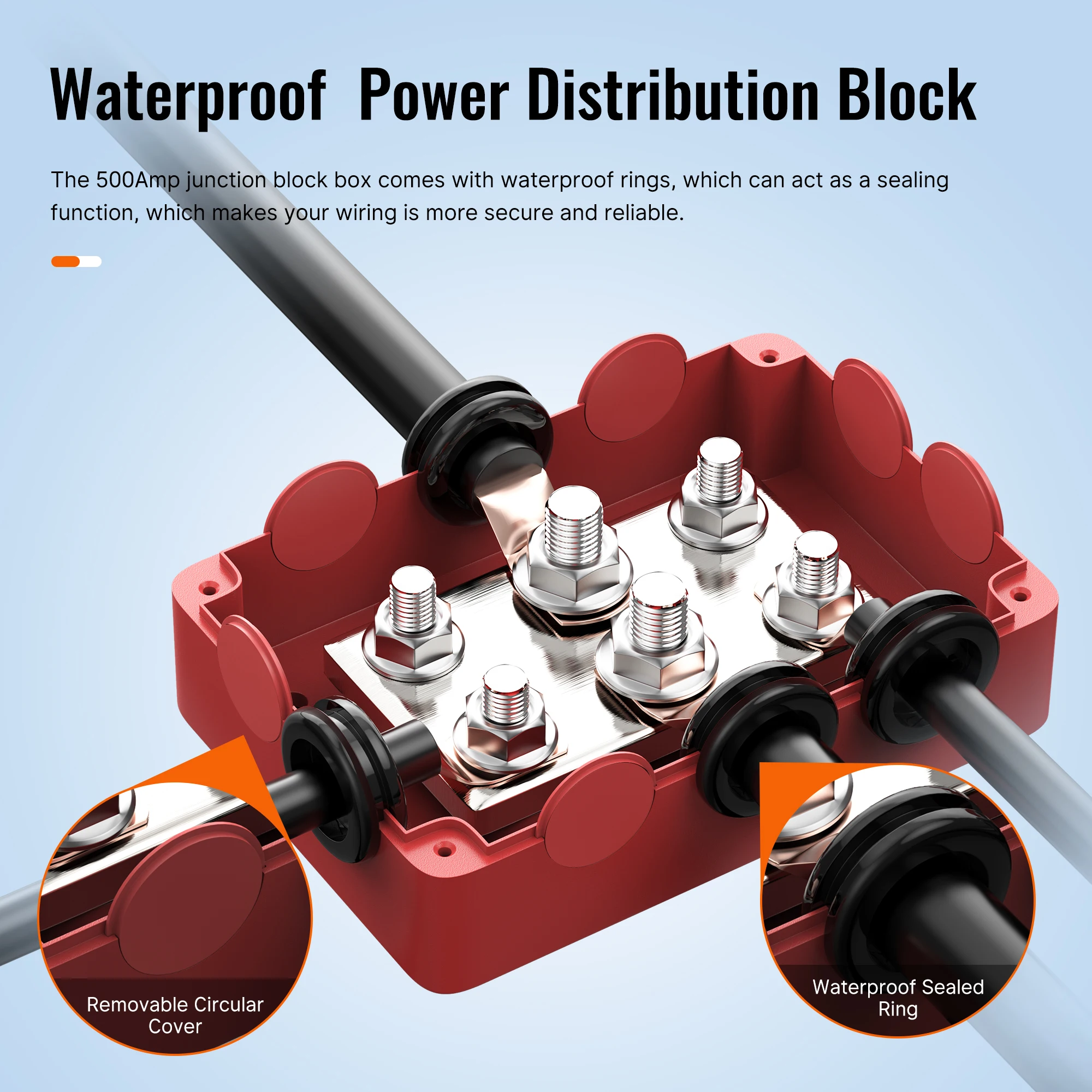 DaierTek 500A barra colectora marina 48V bloque de distribución de energía automotriz gran corriente 6 pernos con cubierta de plástico rojo negro para coche