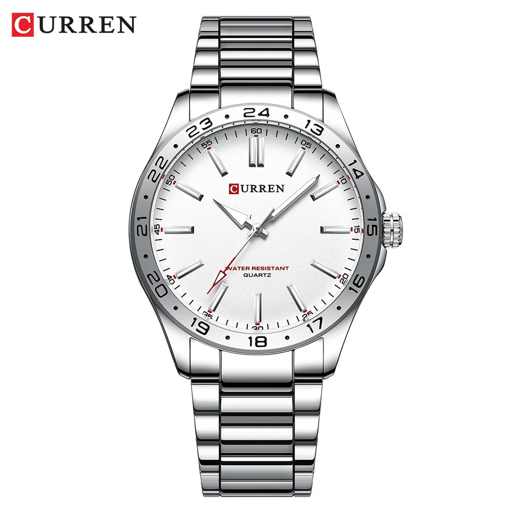 Reloj de cuarzo CURREN 8452 para hombre, reloj de negocios de ocio a la moda Simple, reloj de pulsera con correa de acero inoxidable plateado negro para hombre