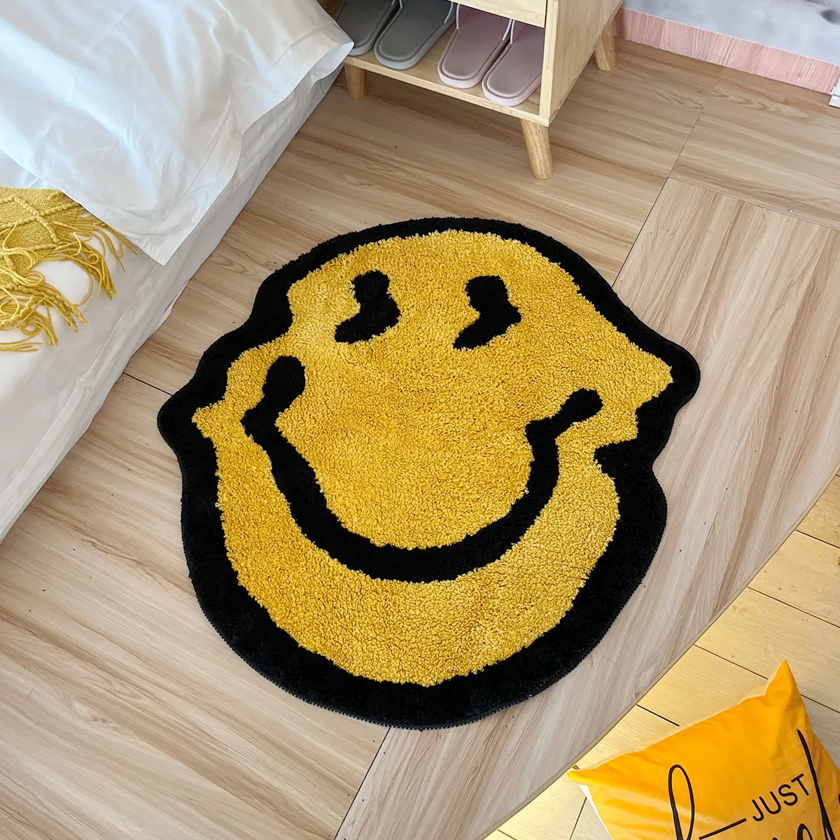 Alfombra acolchada trenzada y sonriente, alfombra puramente suave hecha a mano, adecuada para decoración de habitación, alfombras mullidas, dormitorio, baño independiente