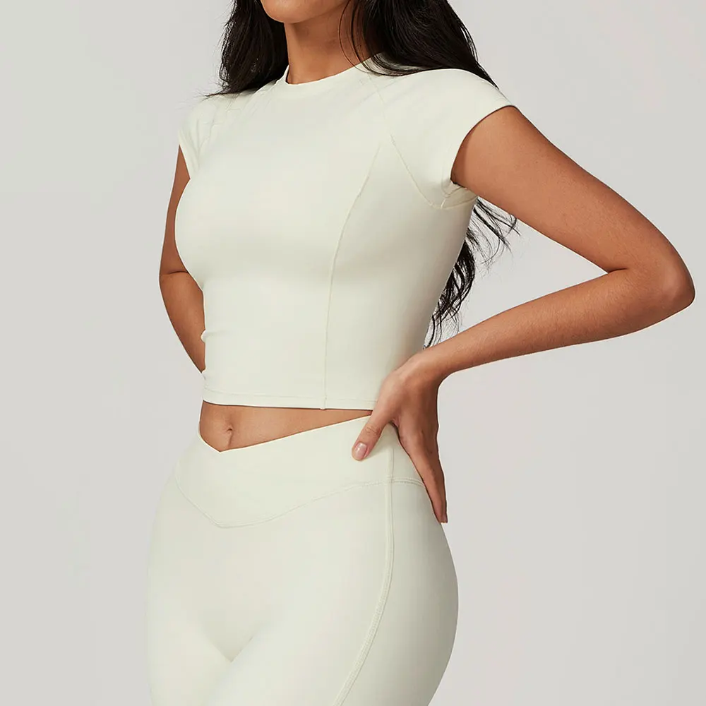 Camisetas deportivas sexys para mujer, Camiseta ajustada de manga corta para Yoga, correr, Fitness, transpirable, Tops de gimnasio, ropa de entrenamiento de realce