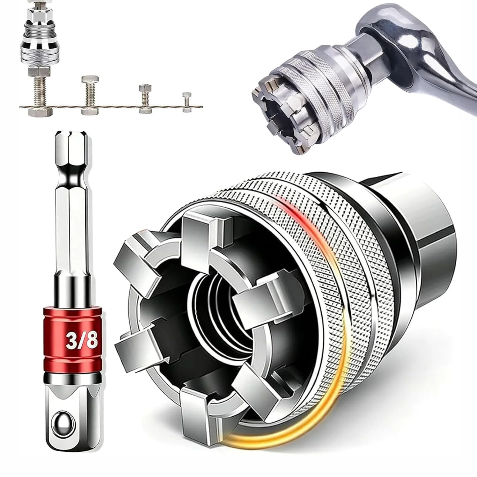 Juego de Llaves de Tubo Universales de 10-19 mm (3/8"-3/4") con Adaptador para Taladro de 3/8", Juego de Llaves de Tubo Pasantes para Reparación Mecánica