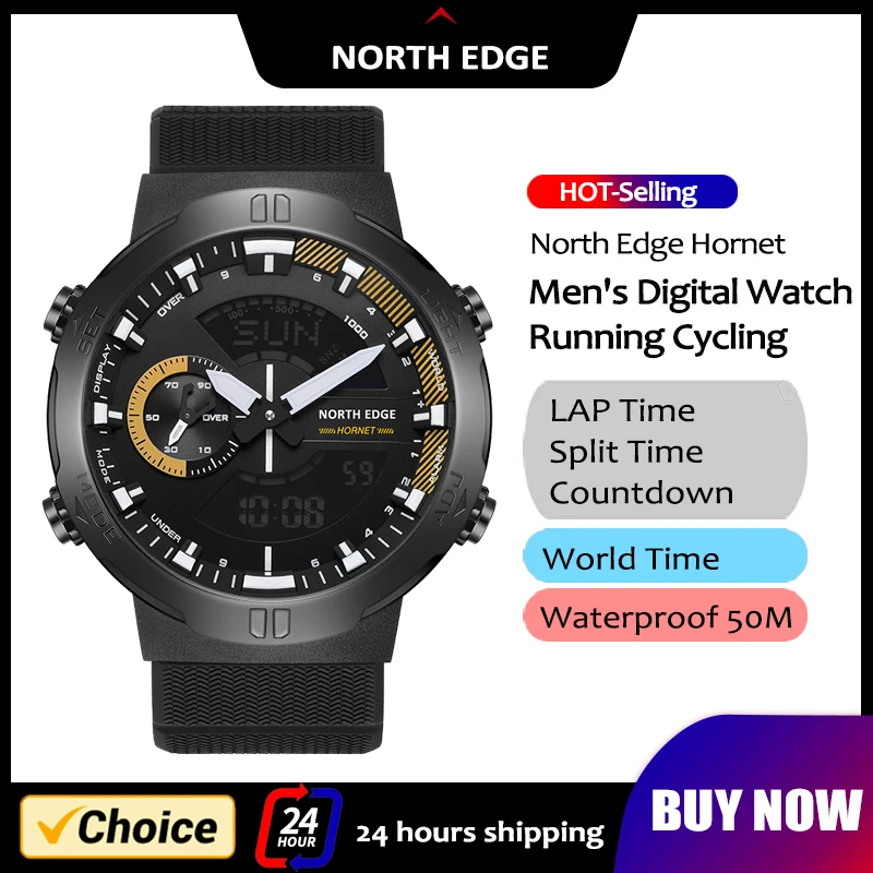 Reloj Digital para Hombre NORTH EDGE, Reloj con Hora Mundial, Cuenta Regresiva, Cronómetro, Relojes Inteligentes Militares para Hombre, Resistentes al Agua hasta 50 m
