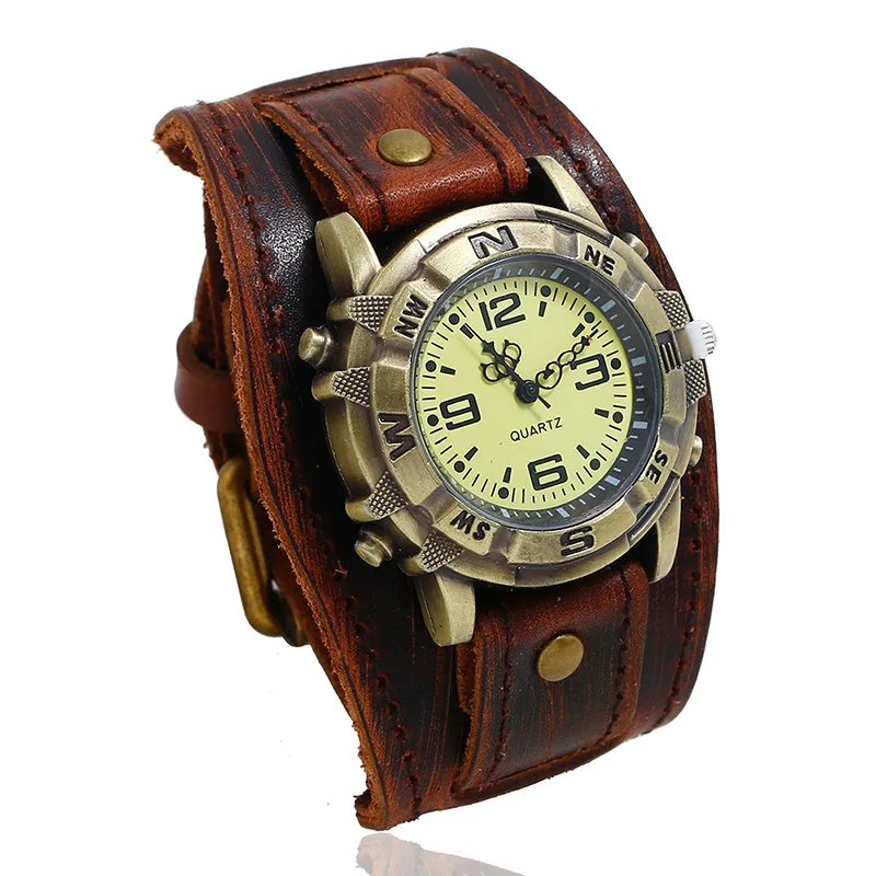 Reloj informal a la moda para mujer, correa de piel de vaca Vintage de gama alta, vestido de Color bronce antiguo, relojes de cuarzo para regalo de mujer