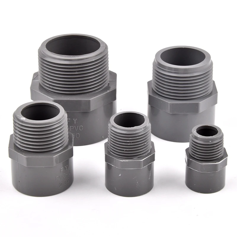 Conector recto de rosca macho de PVC de 1/2 "~ 1,5" a 20 ~ 50mm, junta de agua de alimentación para acuario, accesorios de tubería de agua de riego de jardín