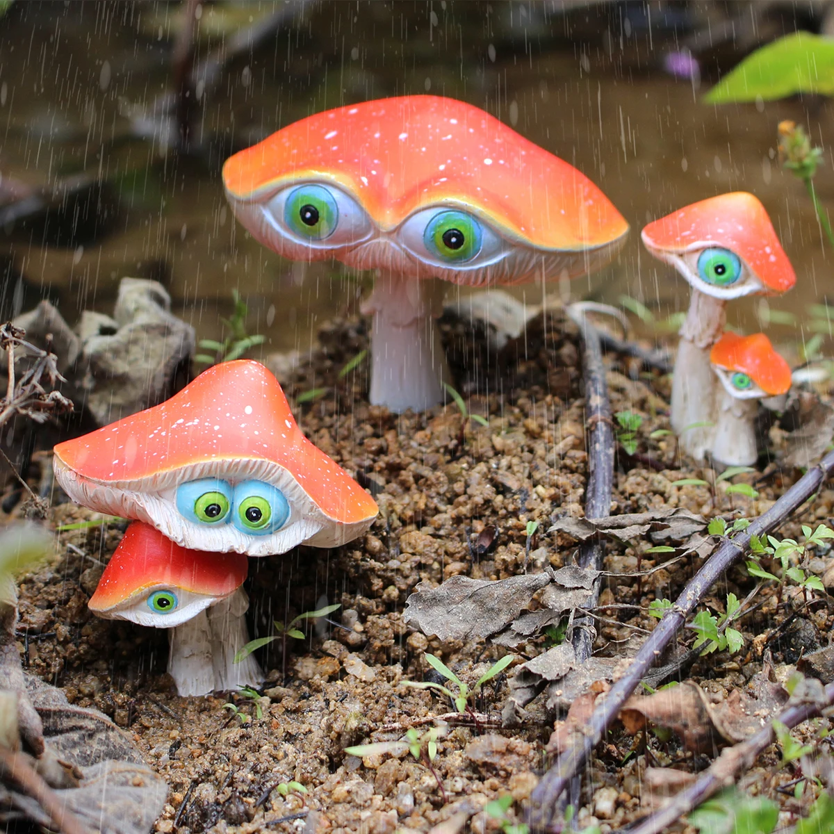 Juego de 3 Piezas de Figuras de Resina con Forma de Hongo, Estatuas Decorativas para Jardín y Césped, Adornos para Macetas y Bonsáis, Cre