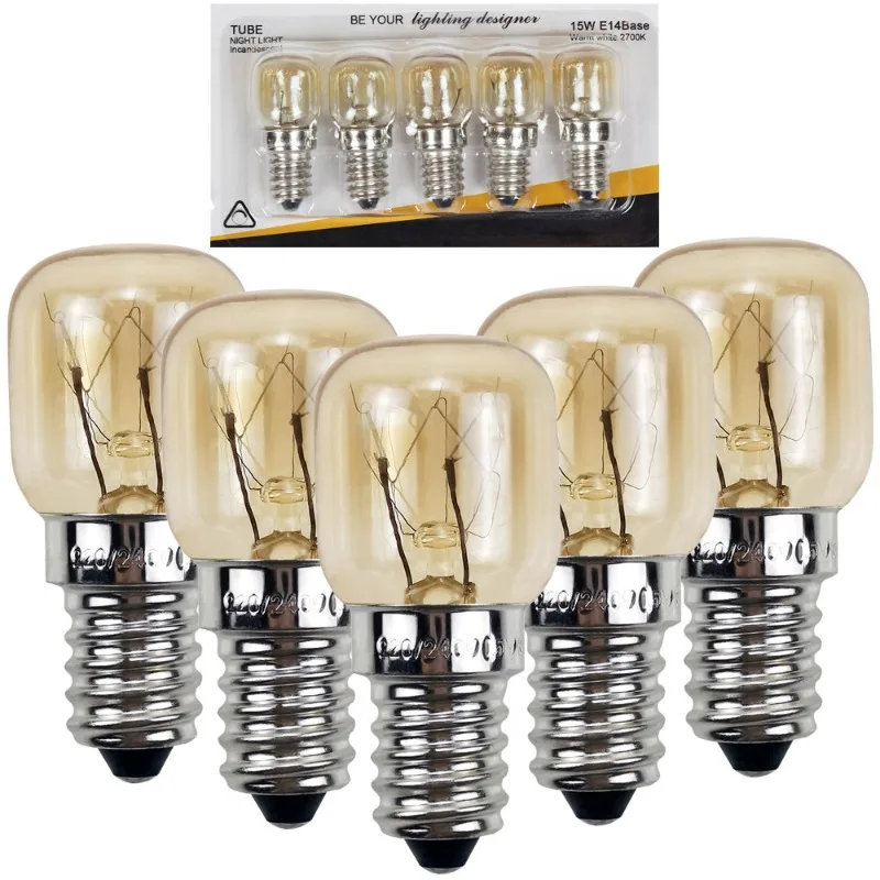 5 uds 220V E14 300 grados resistente a altas temperaturas bombilla para horno microondas bombilla de iluminación para cocina 15W 25W oro plata