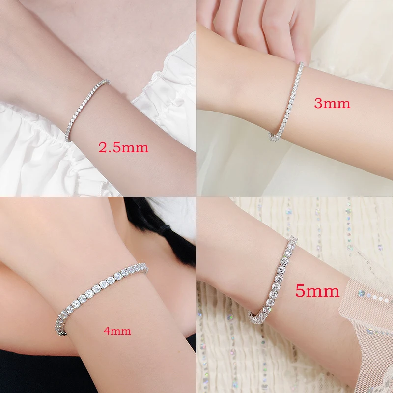 Smyoue-pulsera de tenis de moissanita auténtica de 2-6,5mm para mujer, regalo de Navidad, joyería de boda de 100% Plata de Ley 925 chapada en platino