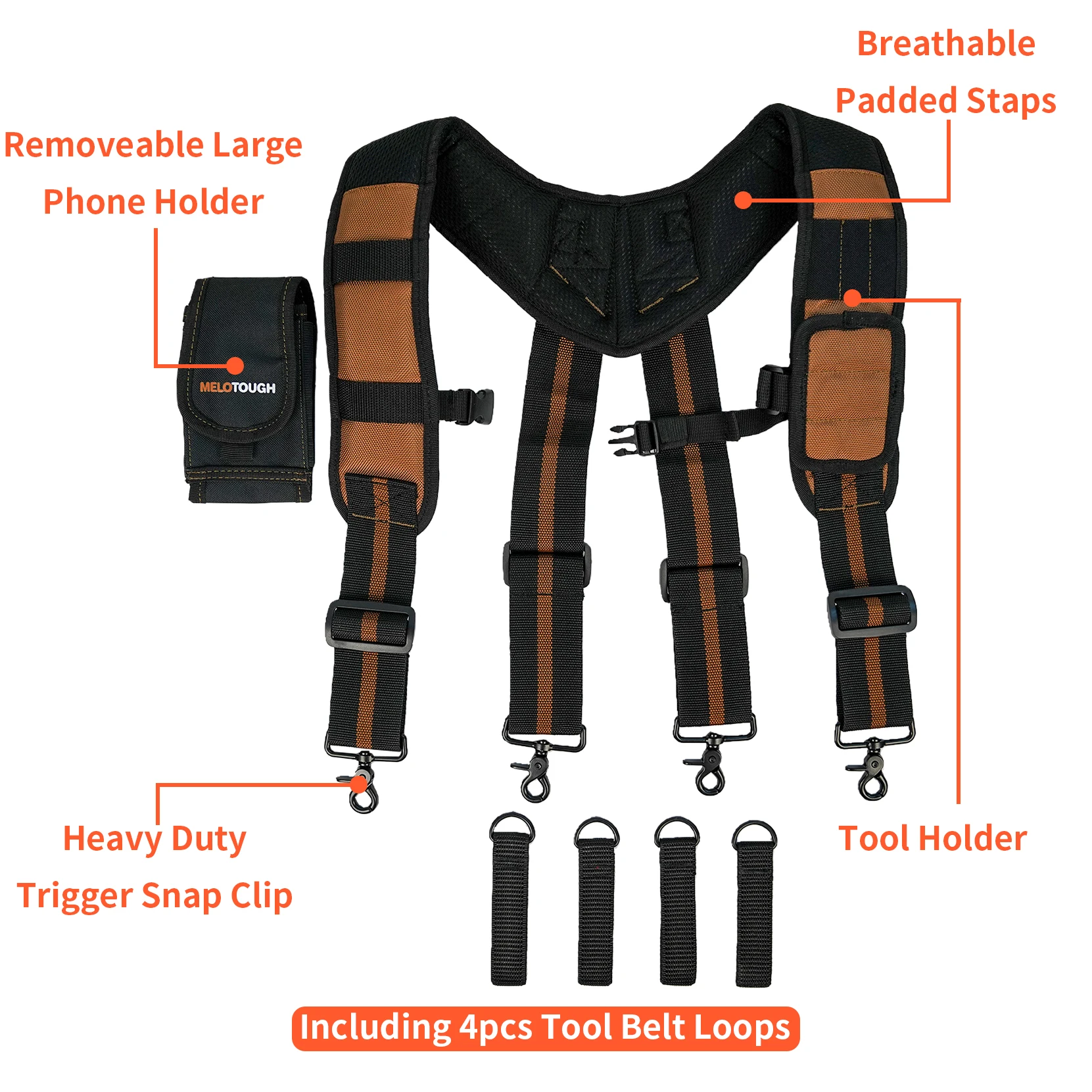 MELOTOUGH Tirantes magnéticos Tirantes para cinturón de herramientas con soporte para teléfono móvil grande