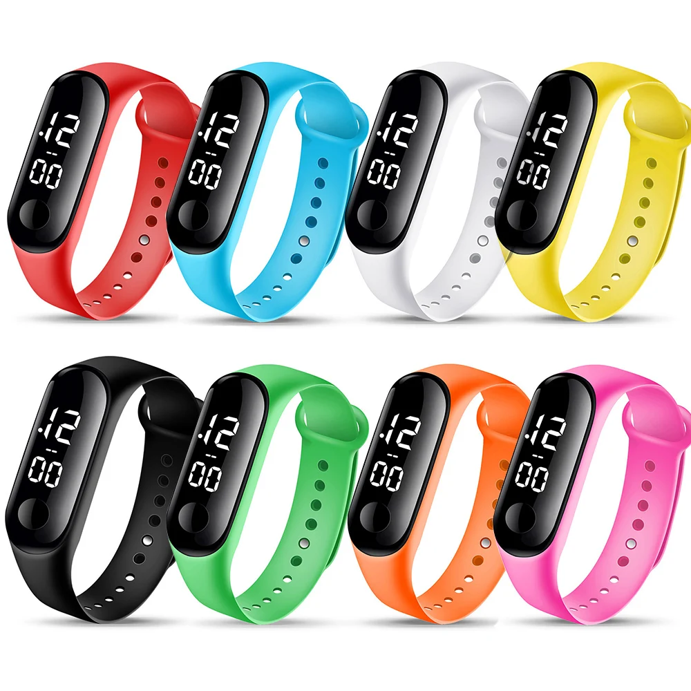 8 Uds. Relojes para niños y niñas, correa de goma, reloj LED impermeable para estudiantes de escuela, reloj Digital deportivo para hombres y mujeres