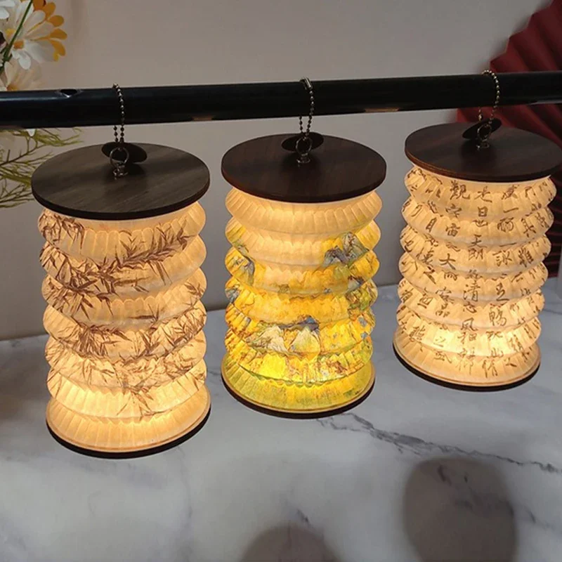 Lámpara de luz nocturna plegable portátil USB, regalo creativo para dormitorio, sala de estudio, linterna de estilo japonés, decoración de luz nocturna