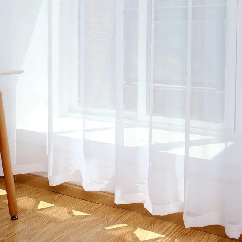 Cortinas de tul transparente liso blanco moderno para sala de estar, dormitorio, balcón, ventana, cortinas de gasa, tul de gasa para ventanas