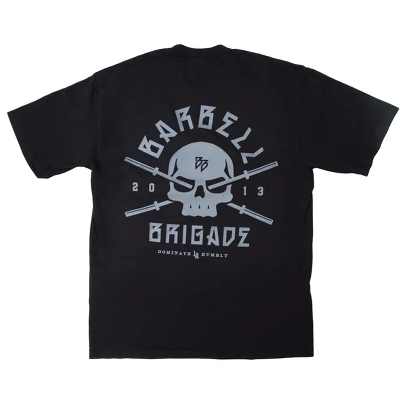Camiseta deportiva BARBELL BRIGADE para gimnasio, Camiseta holgada de algodón de talla grande para hombre, Camiseta deportiva de culturismo de manga corta, camisetas de entrenamiento de verano