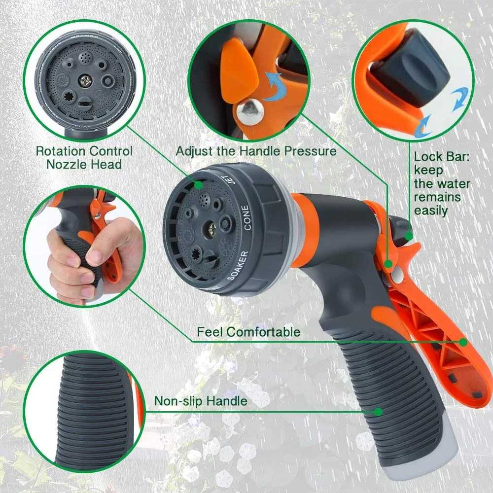 Pistola de riego de jardín, pulverizador de alta presión de 8 modos, boquilla de riego ajustable, aspersor de riego para césped y plantas, 1-5 uds.