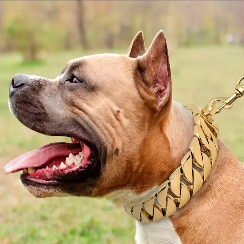 Collar de cadena de Metal fuerte de 32MM de ancho para perro, gargantilla de acero inoxidable para perro Pitbull, collar dorado para perros grandes