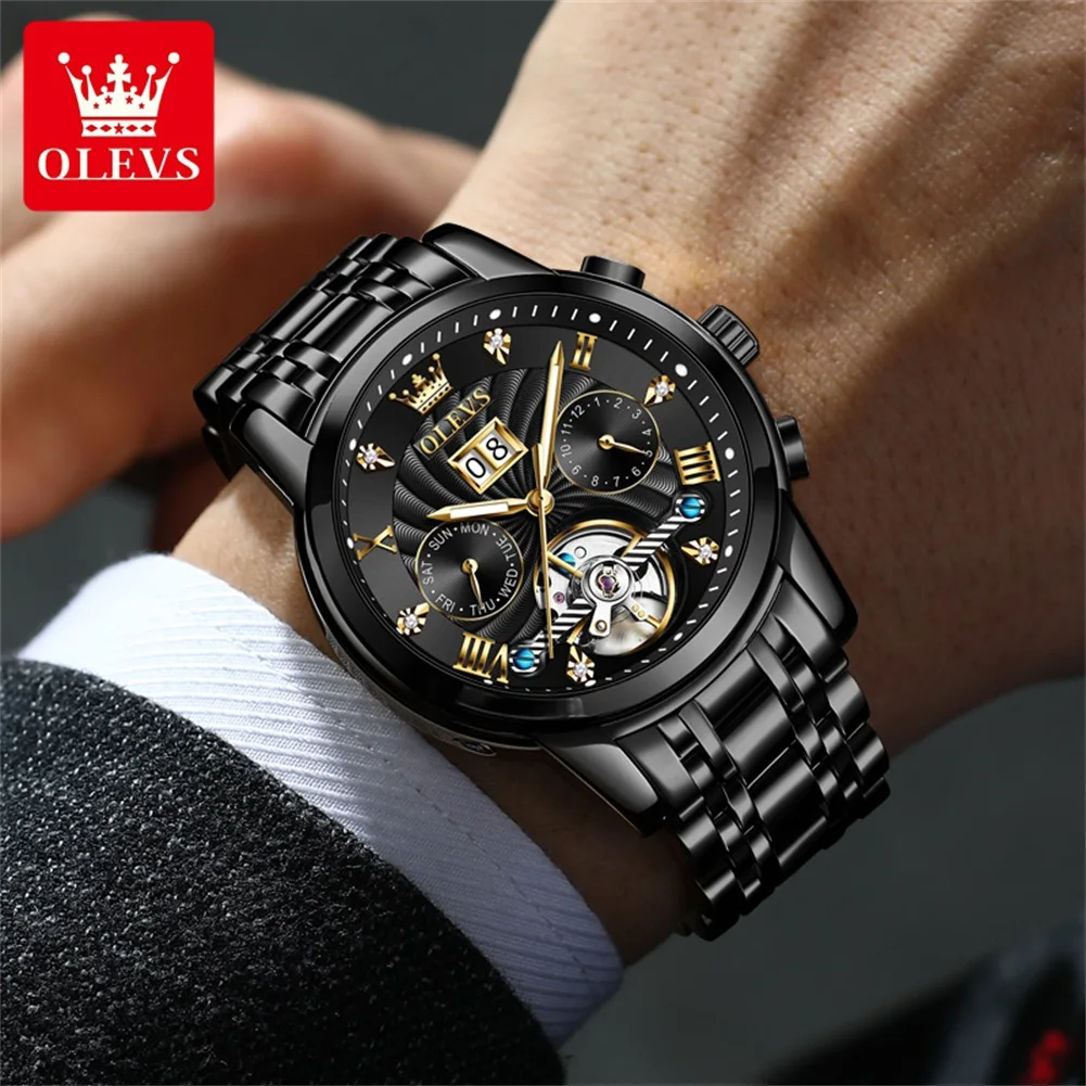 OLEVS Relojes clásicos para hombre Tourbillon Reloj multifunción completamente automático para hombre Relojes de pulsera masculinos de alta gama