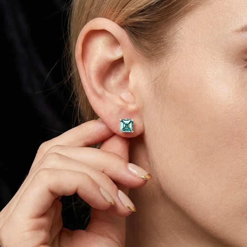 Pendientes de tuerca Bocarman con corte Asscher de moissanita, plata S925, 4 puntas, joyería fina, regalo para ella con caja