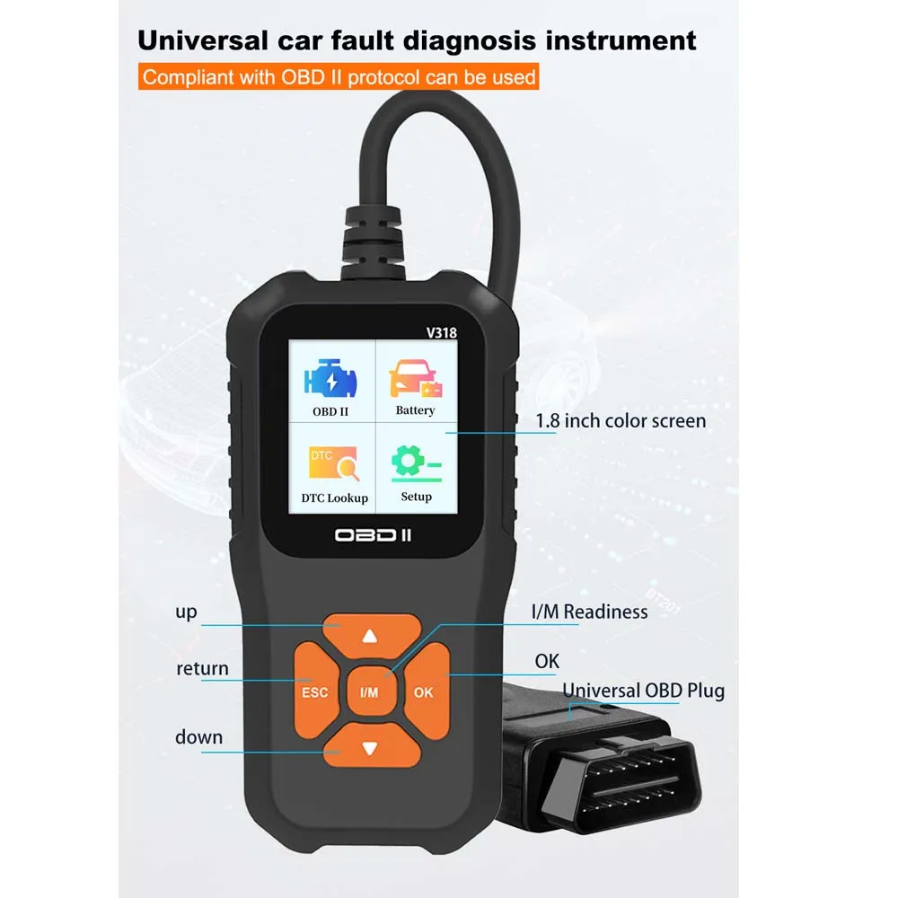 Escáner V318 OBD2, instrumento de diagnóstico de fallos de coche, lectura del motor, clarear la malfunción del motor, herramientas mecánicas de luz, 10 idiomas