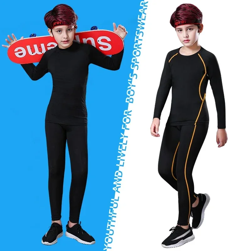 Ropa deportiva de compresión para correr y baloncesto para niños, pantalones cálidos, Tops, ropa interior, ropa deportiva ajustada para jóvenes, chándales de Fitness