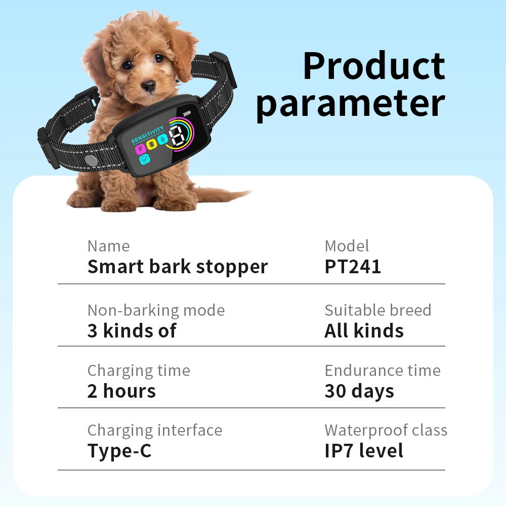 Collar de entrenamiento automático para perros, antiladridos, recargable tipo C, entrenador de perros, descarga eléctrica, vibración, zumbador, impermeable