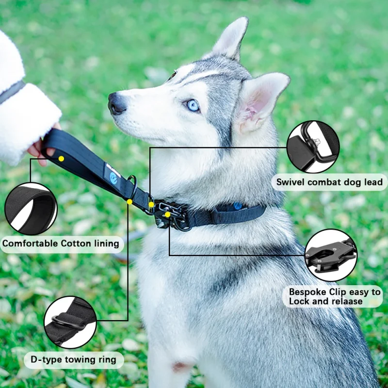 Collar para mascotas, correa para el cuello de perro, correa de nailon para tráfico, correa militar para perros grandes, cuerda corta para paseo, hebilla metálica, accesorios para cachorros