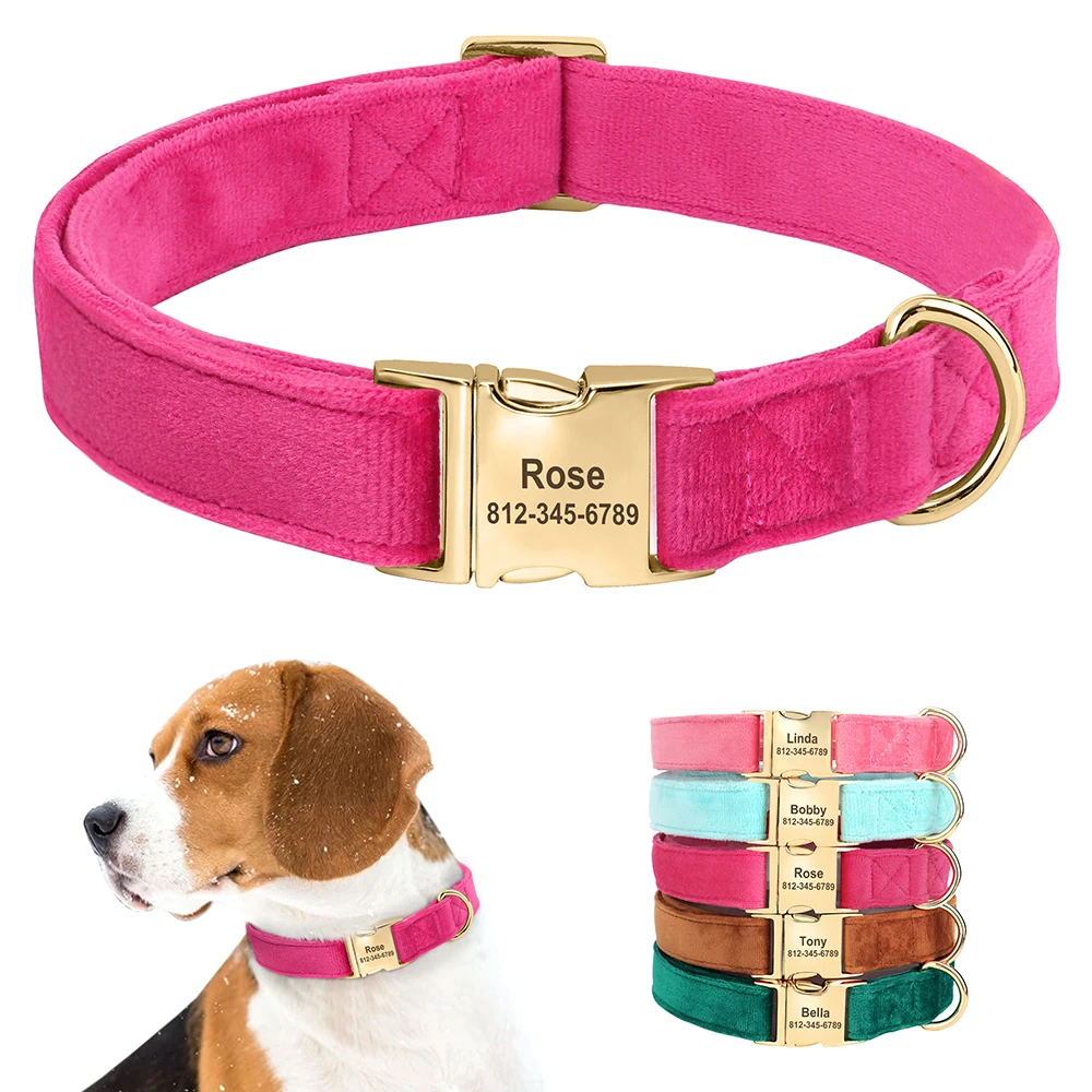 Collar personalizado para perros pequeños, medianos y grandes, collares con placa de identificación para cachorros y mascotas suaves grabadas personalizadas para Pug Bulldog Francés S-L