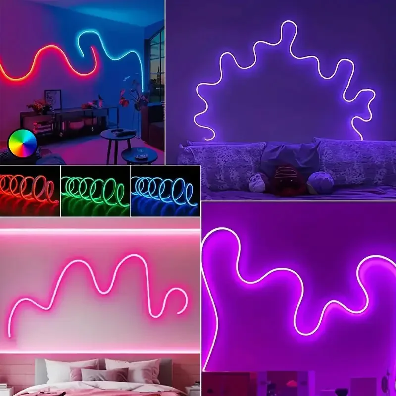 Tira de Luces LED RGB Neon 3535 con Enchufe Europeo DC24V, 5/10/15/20/30M, Sincronización de Música por Bluetooth, Resistente al Agua, para Decoración Interior y Exterior