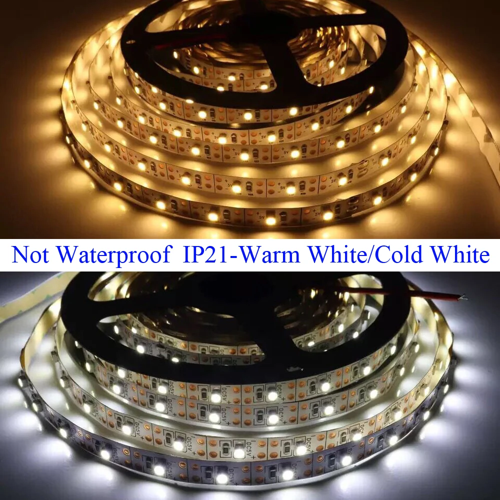 Tira de luces LED de 5V CC, batería USB SMD 2835 60LED con interruptor atenuador, blanco frío cálido, azul, impermeable, lámpara de luces de cinta flexible