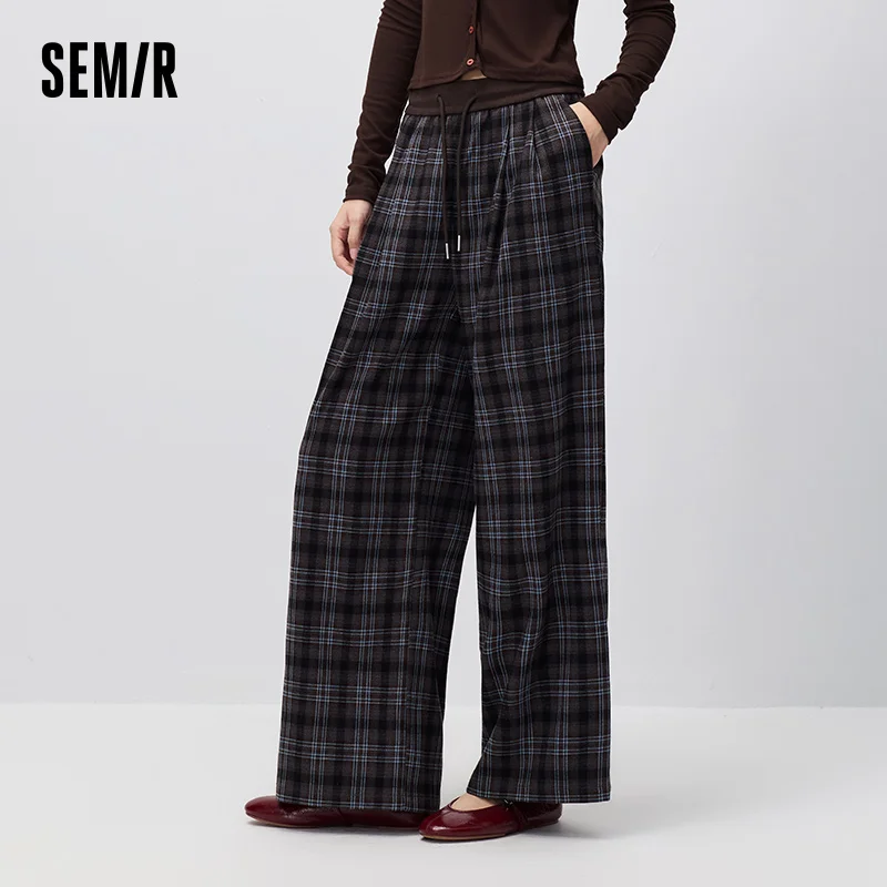 Pantalones de mujer Semir, a cuadros, drapeados, de pierna ancha, holgados, estilo vintage urbano informal, de cintura alta, fluidos, para el día a día, otoño 2026