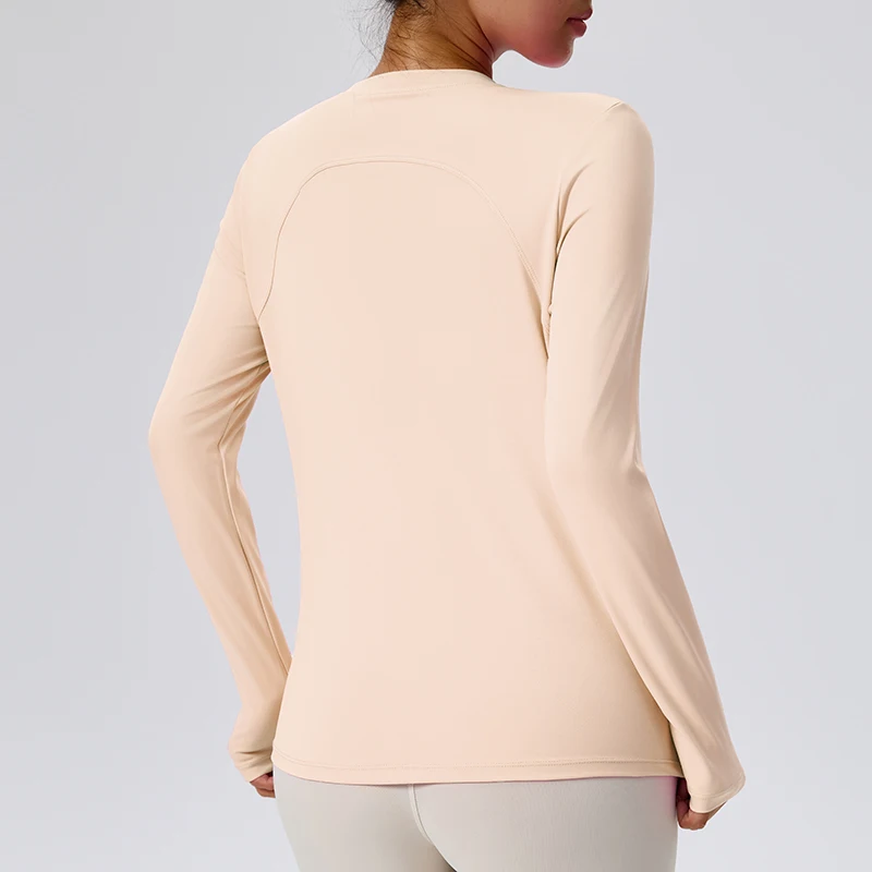 Ropa desnuda de Yoga y Fitness con cuello redondo para primavera y otoño, Base adelgazante y adelgazante, Top deportivo, manga larga para Pilates, mujer
