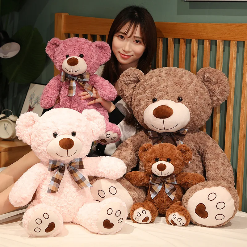 Oso de peluche clásico bonito de 35/50/60CM, juguetes de peluche Kawaii con pajarita, almohada de peluche, muñecos suaves rellenos para niños y niñas, regalos para amantes