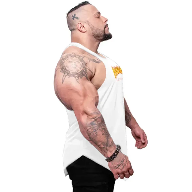 Camisetas musculosas de Fitness para hombre, camiseta holgada informal de Hip Hop sin mangas, ropa transpirable de algodón, camisetas sin mangas deportivas para culturismo y gimnasio