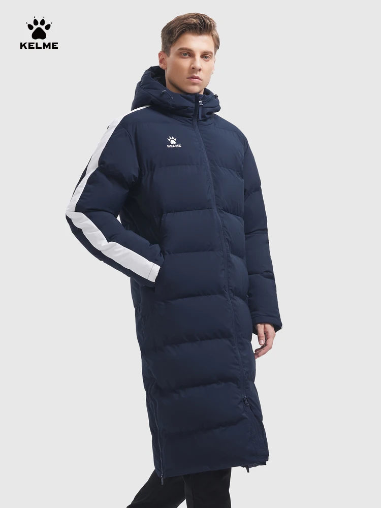 KELME, chaqueta de invierno para hombre, abrigo largo de entrenamiento deportivo con capucha, prendas de vestir, ropa de algodón