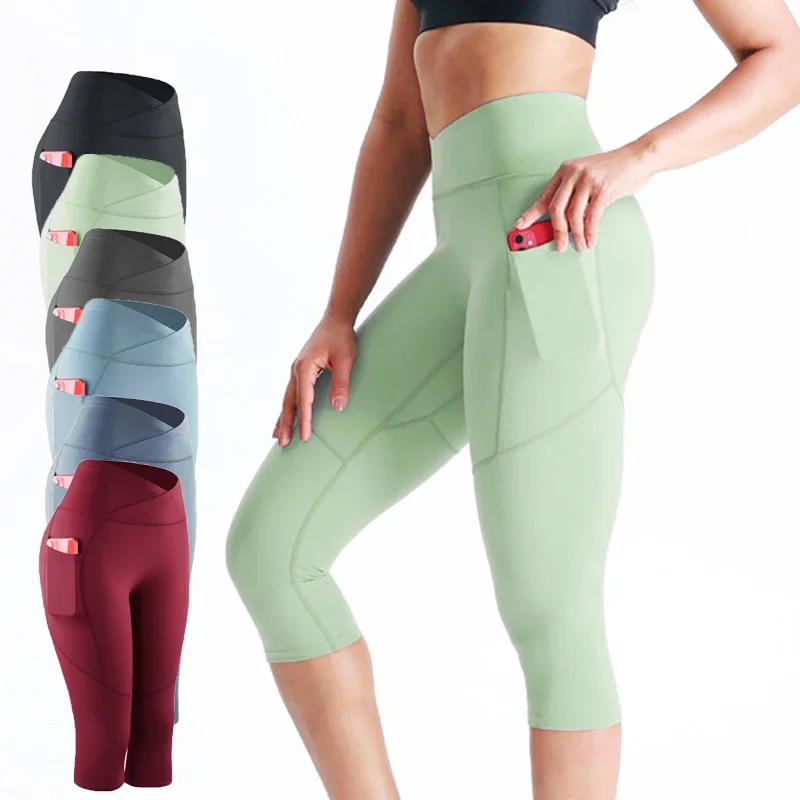 Mallas cortas de gimnasio para mujer y niña, pantalones Capri ajustados para correr, baloncesto, fútbol, ejercicio, deporte, 3/4