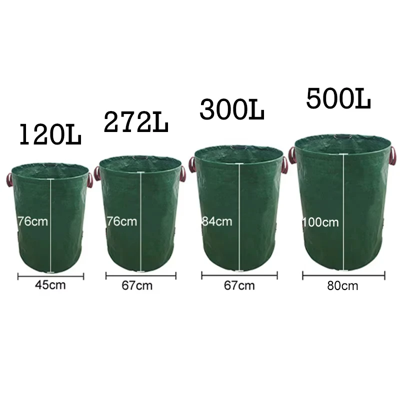 Bolsa de basura para jardín de 120-500L con tapa, cubo de basura plegable para colección de hojas, bolsa de almacenamiento para jardinería al aire libre con hojas caídas reutilizables