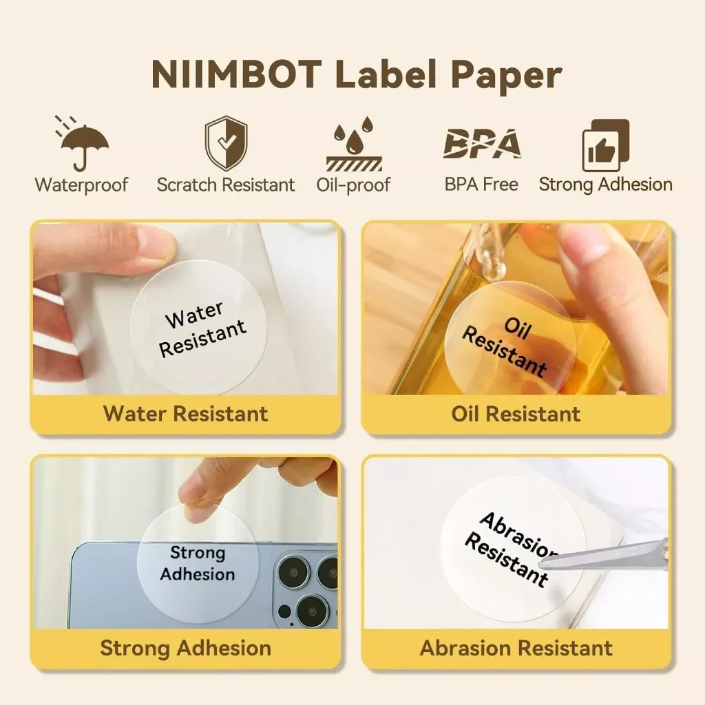 NIIMBOT B21/B1/B3s papel de impresión de etiquetas transparente pegatina de nombre círculo impermeable/papel de etiquetas térmicas cuadradas