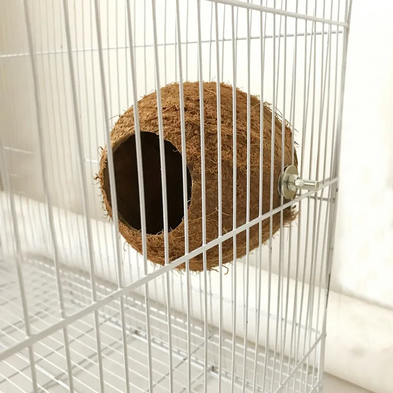 Nido de cáscara de coco para mascotas, perca Natural para loros, animales pequeños, cómodo nido de cáscara de coco, 1 ud.