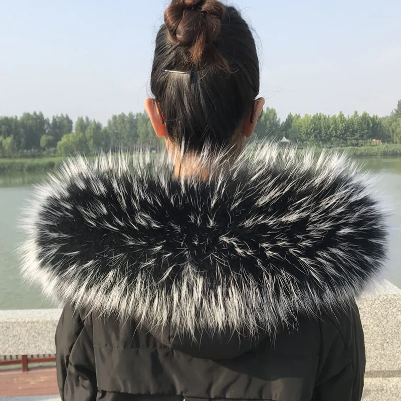Cuello de piel de mapache auténtica para mujer, Sudadera con capucha de piel Natural cálida para invierno, decoración, chal auténtico para abrigo, chaquetas, adornos para capucha