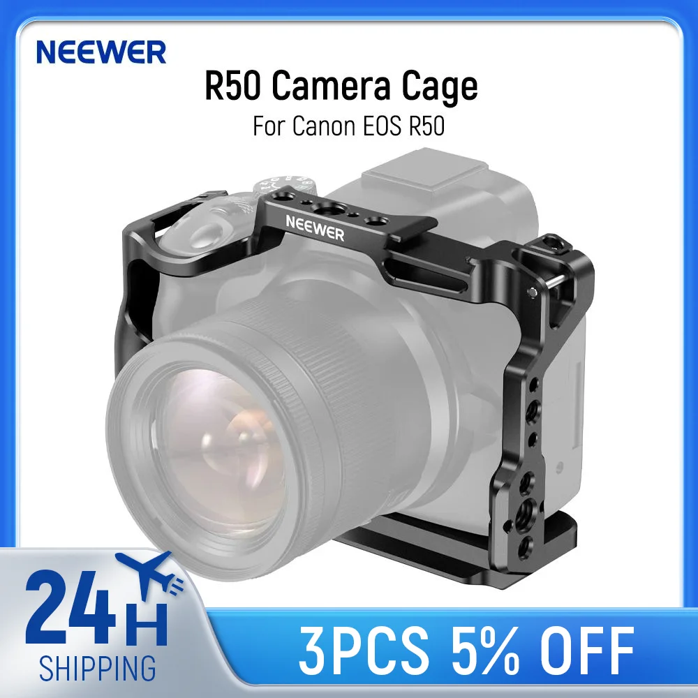 Jaula de cámara NEEWER R50 Compatible con plataforma de vídeo de aluminio Canon EOS R50 con riel NATO Roscas de 1/4" Plataforma de orificios ARRI de 3/8"