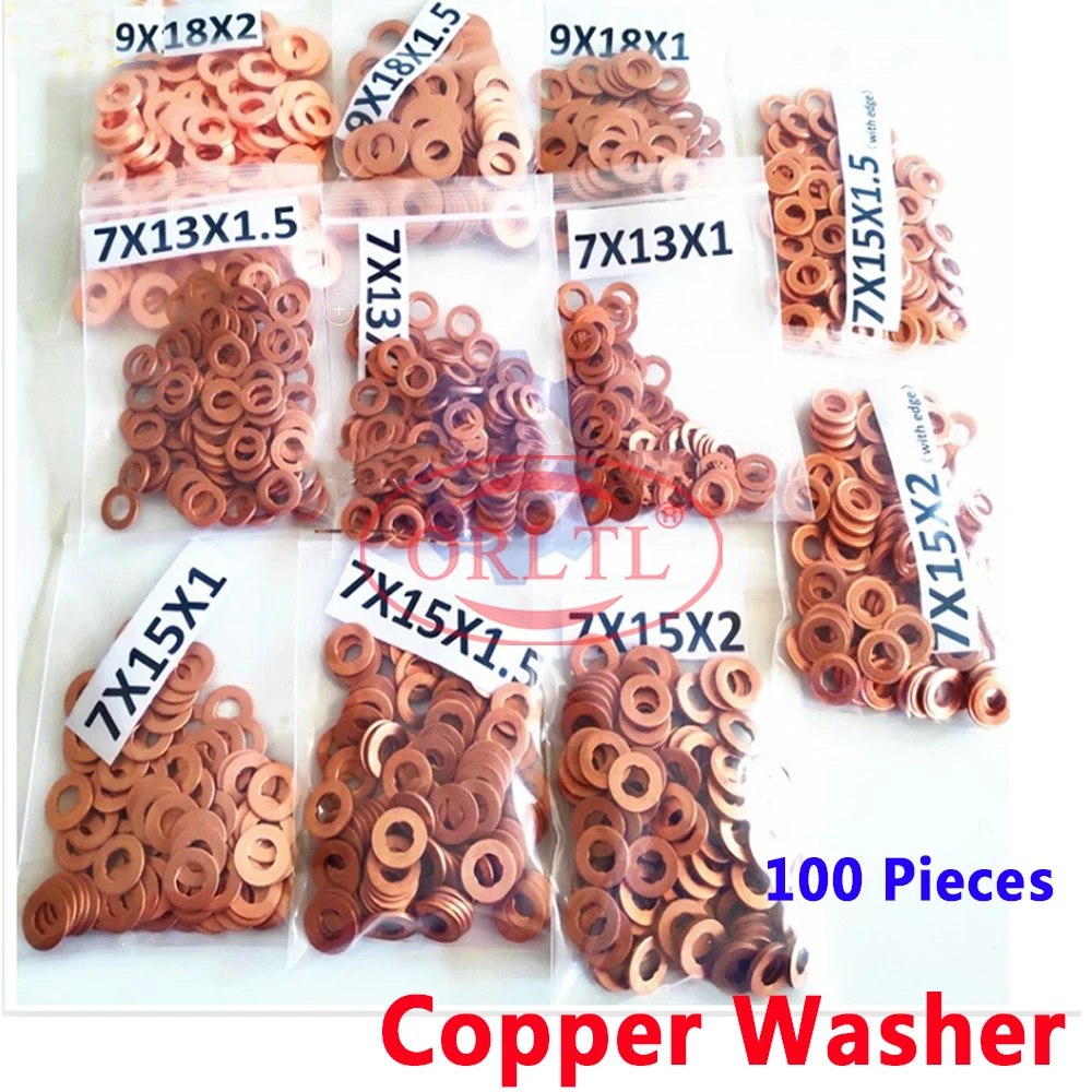 ORLTL 100 unids/lote inyector de combustible de aceite diésel arandelas de cobre F00VC17504 boquilla automática F00VC17503 F00VC17505 para BOSCH Delphi Denso
