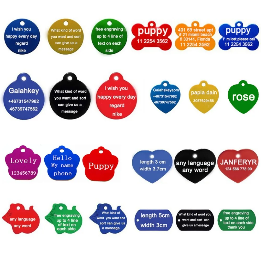 1 Uds. Etiqueta de identificación personalizada con grabado láser gratis para perros y gatos, etiquetas colgantes con nombre para cachorros, Collar con etiqueta para mascotas, placa con nombre antipérdida