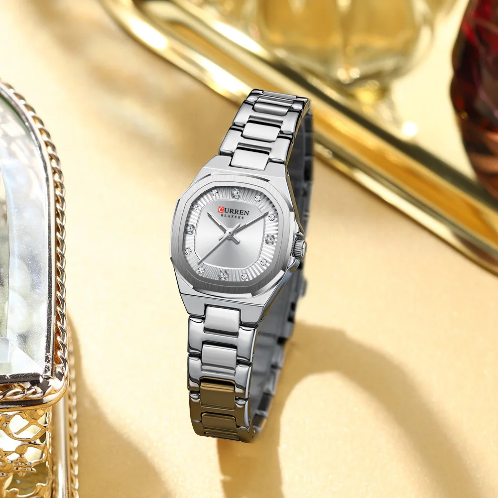 Reloj CURREN Gold para mujer con detalles de diamantes, elegante banda de acero inoxidable, diseño elegante viene con caja gratis
