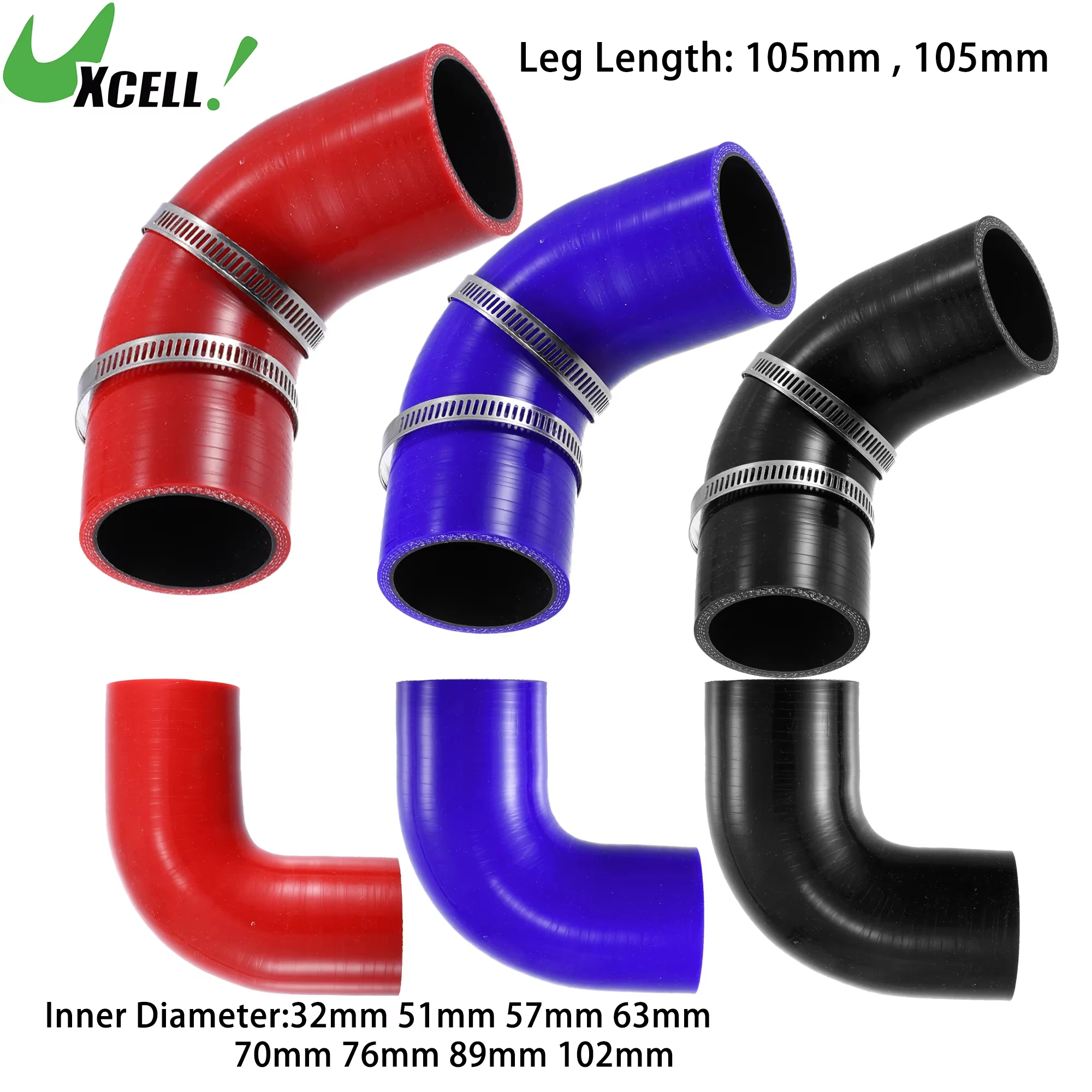 UXCELL Juego de Mangueras de Silicona para Coche, Codo de 90 Grados, 32/51/57/63/70/76/89MM ID, Acoplador de Admisión, Reductor de Tubo Intercooler para Seat Leon 1M