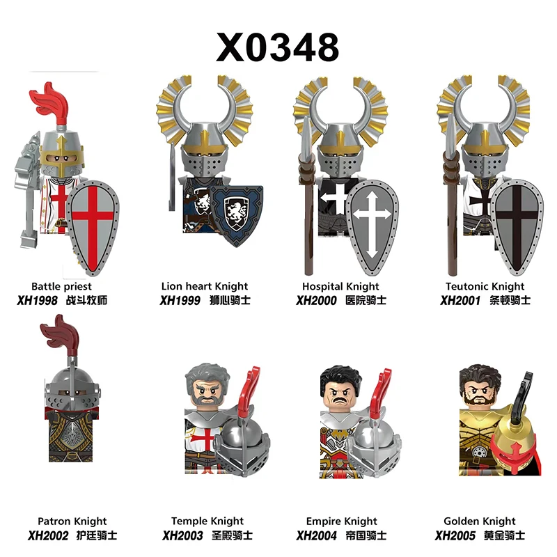 Bloques de construcción de minifiguras de caballero Medieval, soldados guerreros, guardias, Corazón de León, Hospital, Caballero Teutónico, Batalla, Pastor, regalo