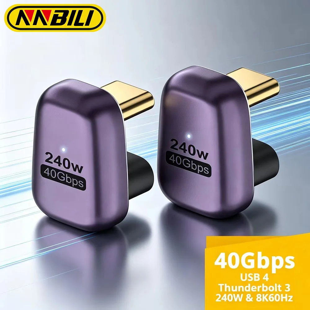 NNBILI 1/5PCS PD 240W USB C 180 °   Adaptador en forma de U tipo C, conector macho a hembra de 40 Gbps para tableta portátil Thunderbolt MacBook