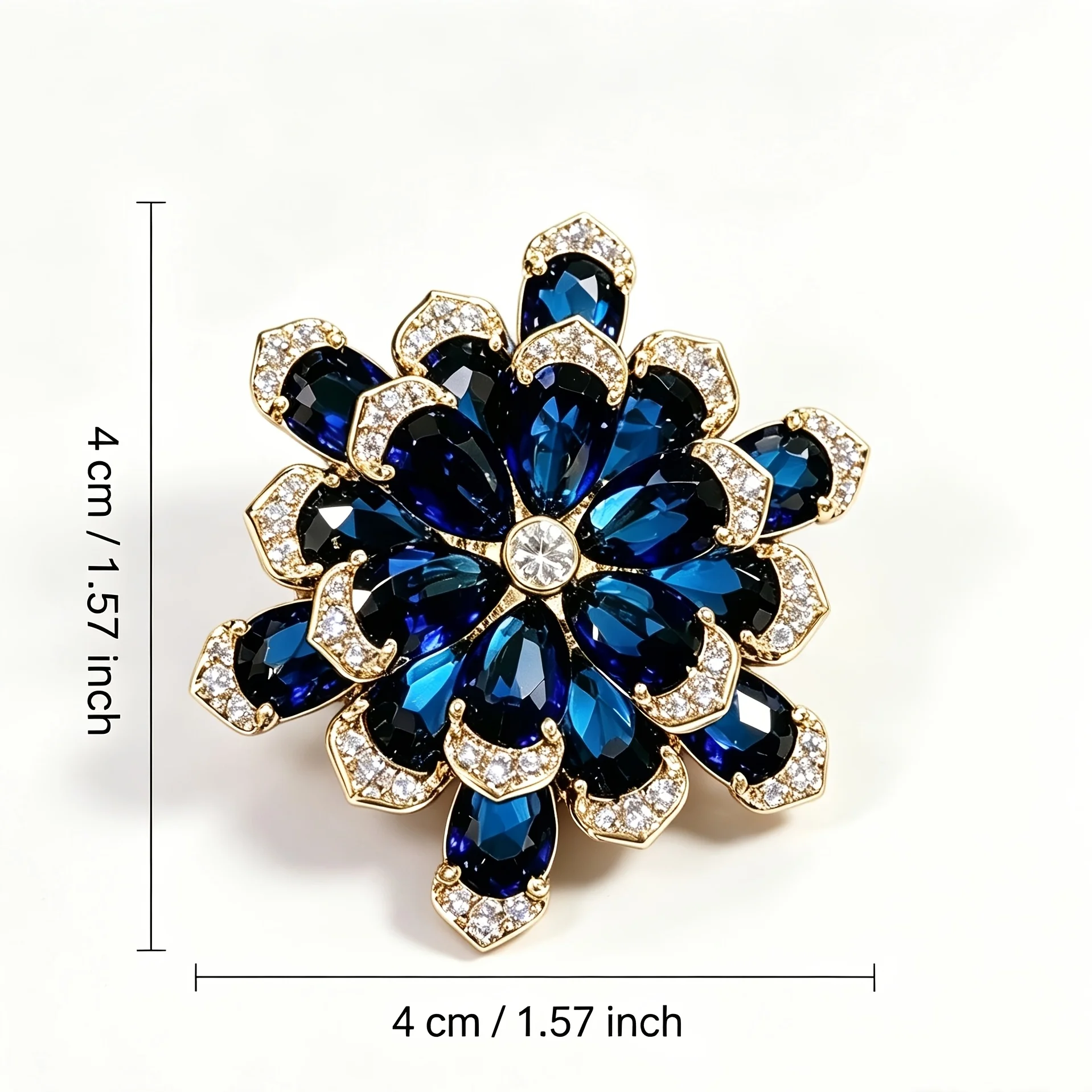 Broche de lujo azul con flores multicapa, pin de solapa con flor llena de pedrería, elegante pin para traje, abrigo y bufanda de mujer