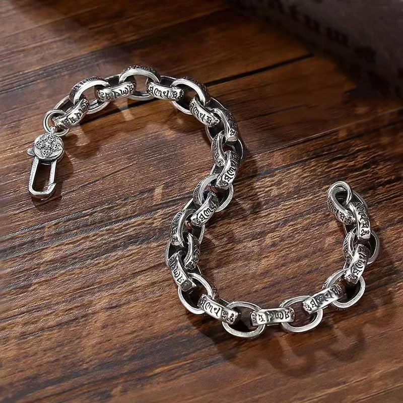 2023 precio de fábrica de alta calidad S925 plata esterlina nueva pulsera Mantra de seis caracteres hombres mujeres tendencia Retro joyería regalo