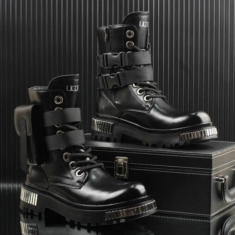 Botas de Invierno para Hombre 2025, Blancas, de Terciopelo, Cálidas, Estilo Británico, con Suela Gruesa, para Motocicleta