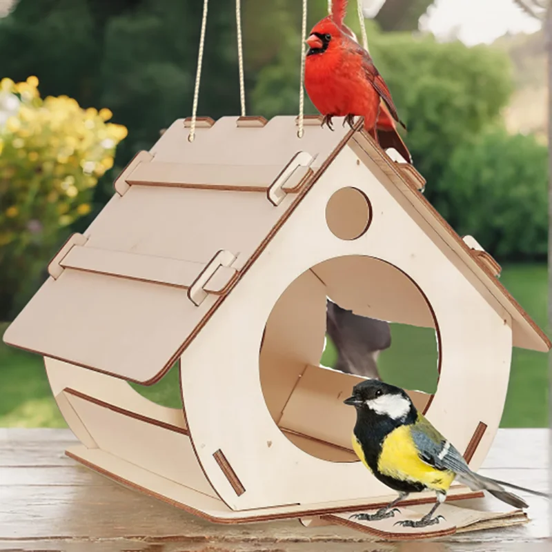 Comederos para pájaros de madera colgantes, avario DIY ensamblado, comederos decorativos para jardín al aire libre, jaula para pájaros, casa para pájaros