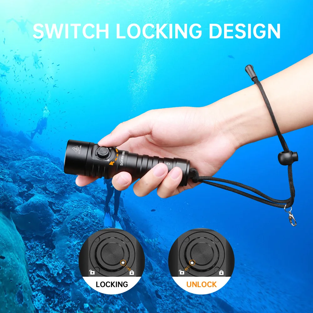 Sofirn SD06 luz de buceo SFT70 potente 3200lm 21700 linterna de buceo interruptor giratorio con modo de bloqueo 6500K